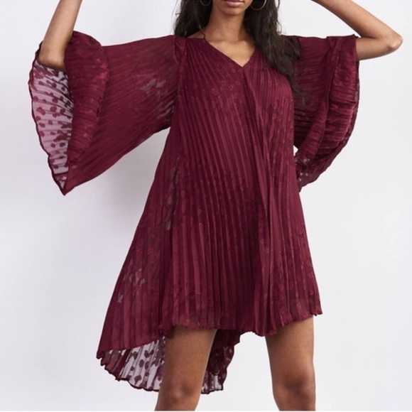 Anthropologie Toulon Pleated Mini Dress- Holidays Christmas Party Bohemian-Small - Picture 1 of 15